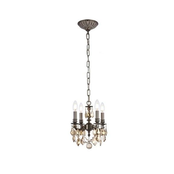 9104 Lillie Collection Pendant D:10in H:10in Lt:4 Pewter Finish (Royal Cut Crystals)
