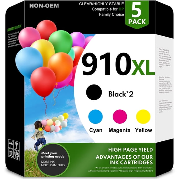 910XL 910 Ink Cartridge High Yield Compatible for HP 910XL Ink Cartridge Black,Cyan,Magenta,Yellow(5-Pack)8010 8015 8018 8020 8022 8025 8028 8035
