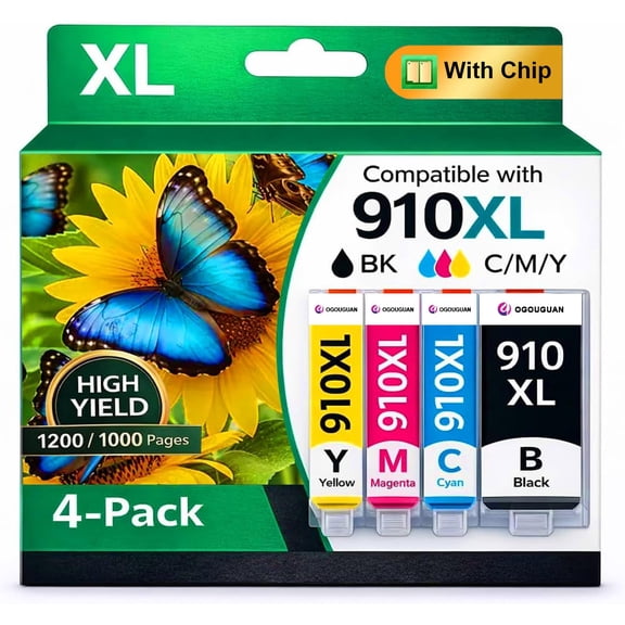 910XL 910 Ink Cartridges Replacement for HP 910XL Ink Cartridges Combo Pack Works with HP OfficeJet Pro 8020 8025 8035 8028 8022 8010 8015 Printer, 4 Pack