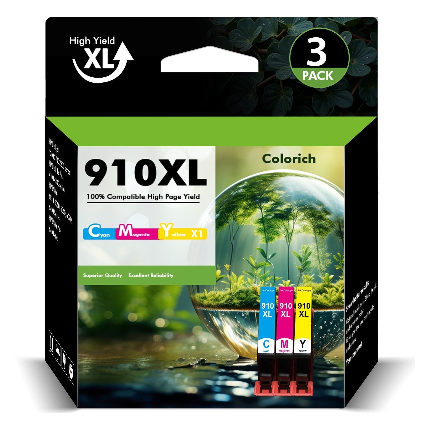 910XL Ink Cartridge Color 3-Pack Compatible for 910XL 910 XL Officejet Pro 8012 8013 8015 8022 8025 8028 8035 8012e 8015e 8022e 8025e 8028e 8034e 8035e Printer Ink (Cyan,Magenta,Yellow)