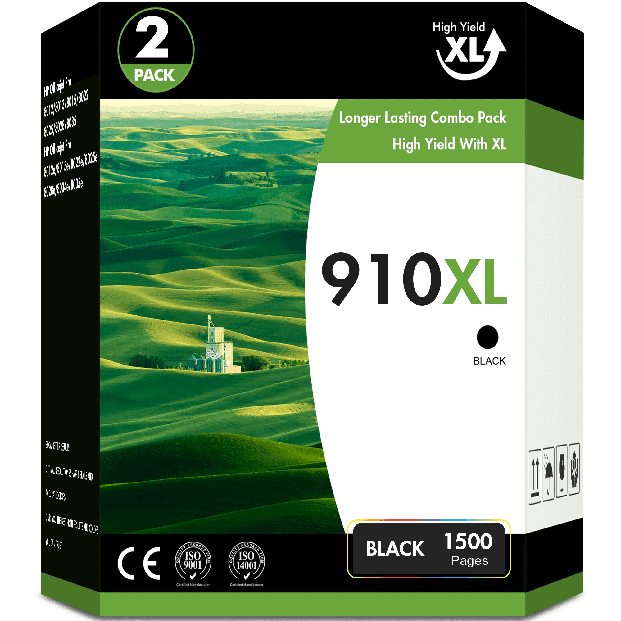 910XL Ink Cartridge Compatible for 910 910XL for OfficeJet Pro 8020 8024 8025 8028 8035 OfficeJet 8022 8010 8012 8014 8015 8018 Printer Ink High Capactiy (Black, 2-Pack)