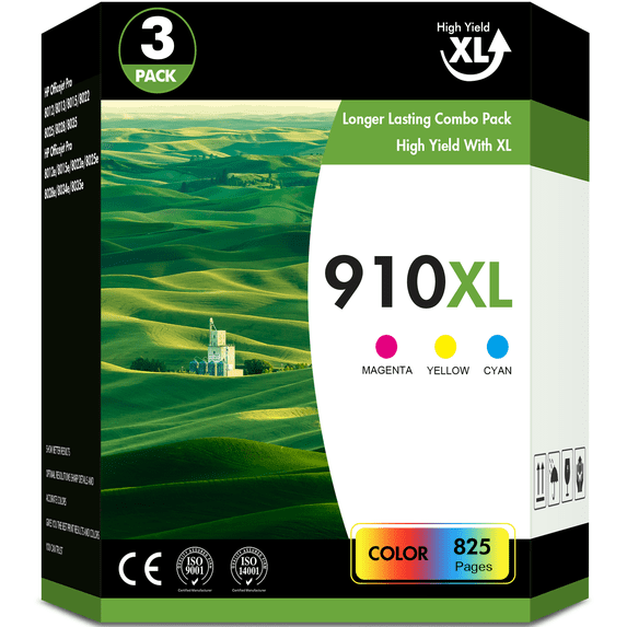 910XL Ink Cartridge Compatible for HP 910 Color Combo for HP OfficeJet Pro 8020 8024 8025 8028 8035 OfficeJet 8022 8010 8012 8014 8015 8018 Printer High Yield (Cyan, Magenta, Yellow, 3-Pack)