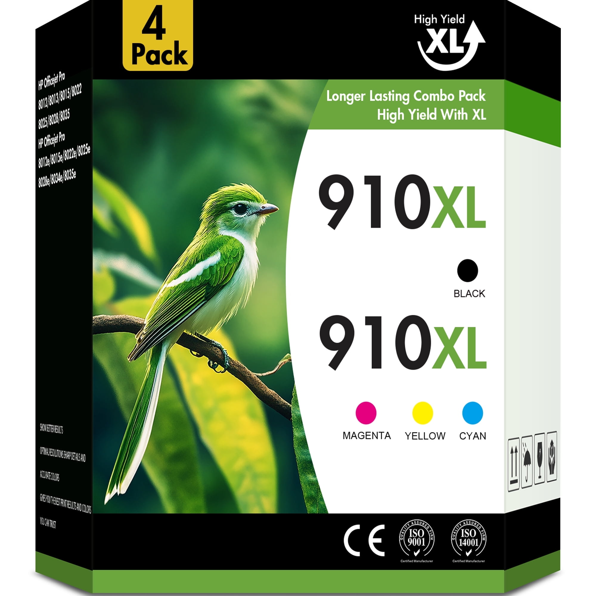 910XL Ink Cartridge Compatible for 910XL 910 Combo High Yield Printer Ink OfficeJet Pro 8020 8024 8025 8028 8035 OfficeJet 8022 8010 8012 8014 8015 8018 (Black, Cyan, Magenta, Yellow,4-Pack)