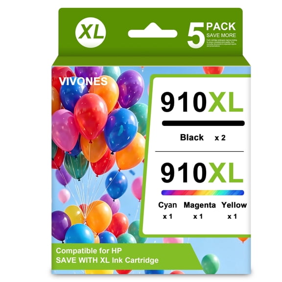 910XL Ink Cartridges Combo Pack Compatible for 910 XL Ink Cartridge Work with OfficeJet Pro 8020 8025 8028 8030 Printer (5 Pack, 2BK/1C/1M/1Y)