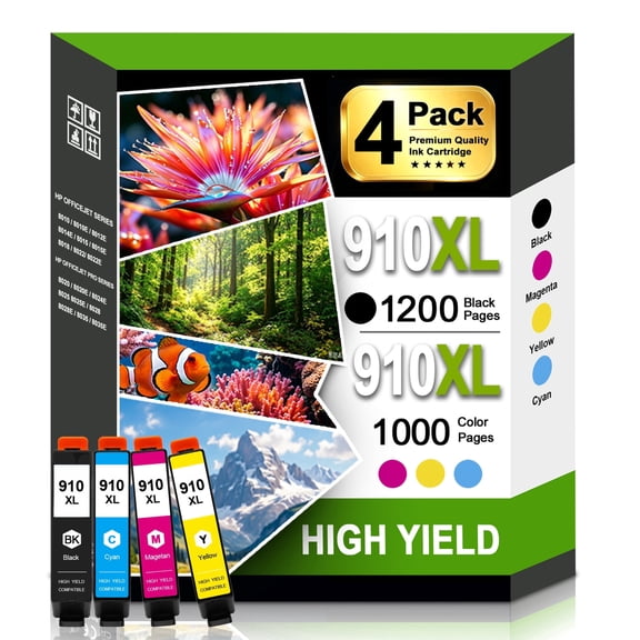 910XL Ink Cartridges Combo Pack Compatible for 910 xl 910 Ink Cartridges Works with OfficeJet Pro 8020e 8025e 8035e 8028e Printers (4-Pack)