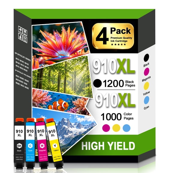 910XL Ink Cartridges Combo Pack Compatible for 910 xl 910 Ink Cartridges Works with OfficeJet Pro 8020e 8025e 8035e 8028e Printers (4-Pack)