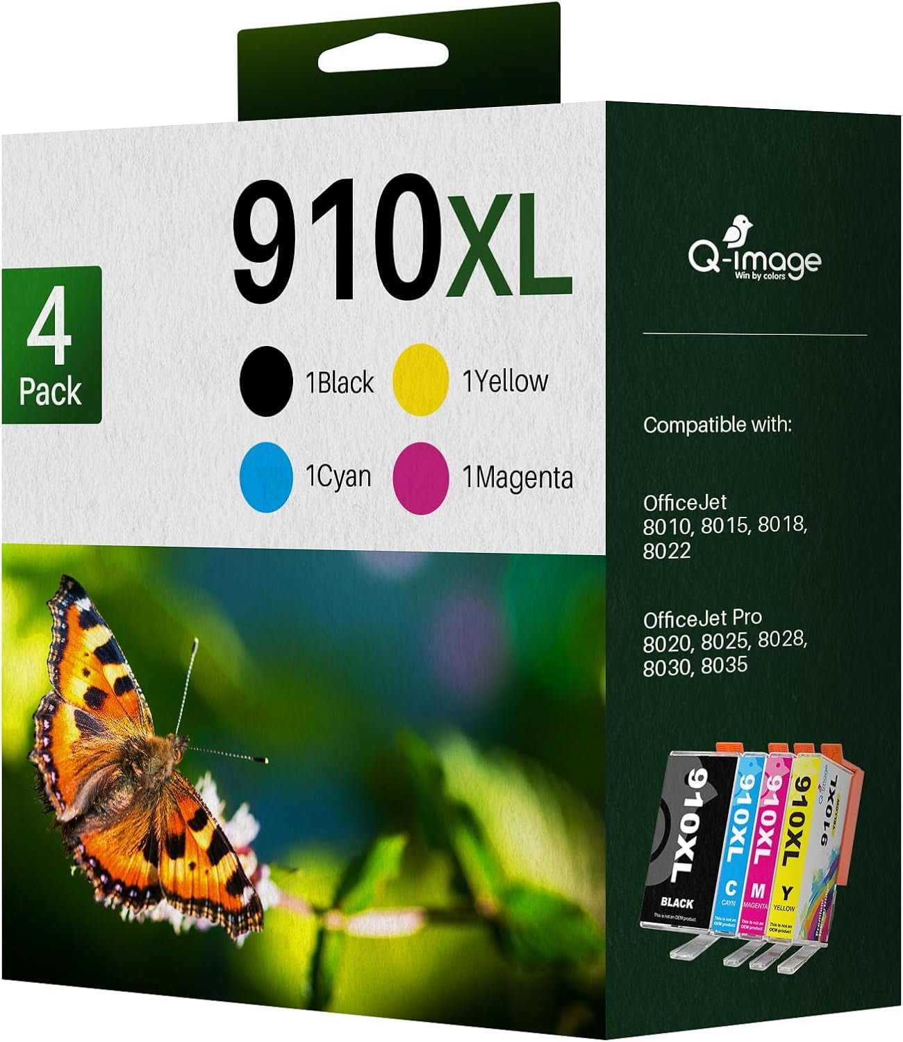 910XL Ink Cartridges for HP Printers Replacement for HP 910 Ink 910XL Ink Compatible with HP OfficeJet Pro 8025 8020 8035 8028 8010 8015 8018 8022 Printer (4-Pack HP 910 XL Ink Cartridges Combo Pack)
