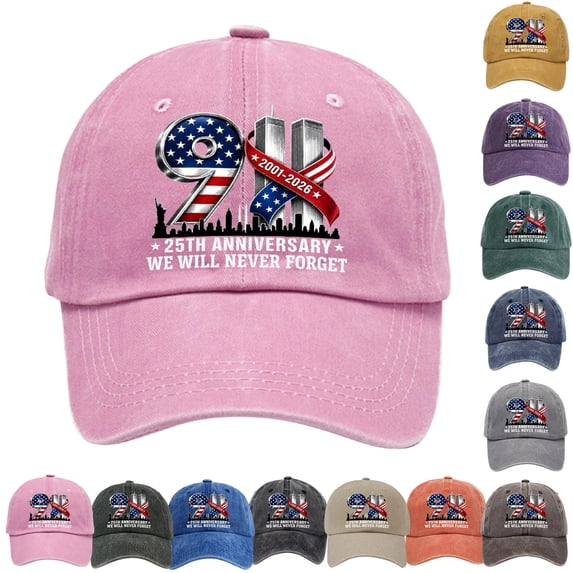 911 25th Anniversary Hat, Never Forget 9/11 25th Anniversary Baseball Cap Patriotic Vintage Hats for Men Women