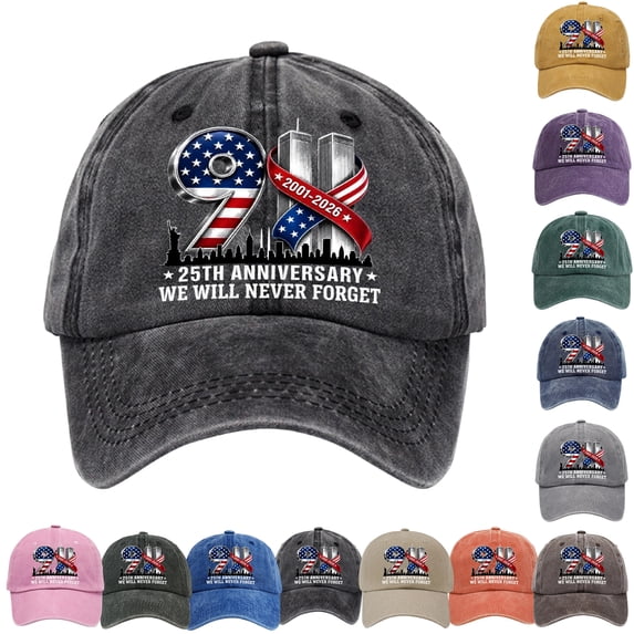 911 25th Anniversary Hat, Never Forget 9/11 25th Anniversary Baseball Cap Patriotic Vintage Hats for Men Women