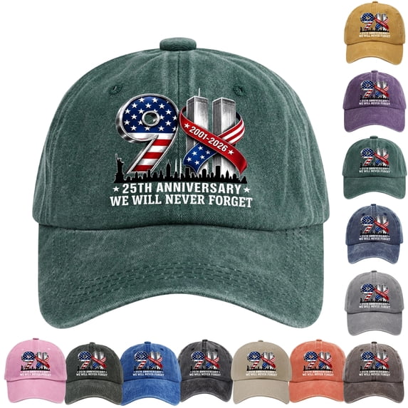 911 25th Anniversary Hat, Never Forget 9/11 25th Anniversary Baseball Cap Patriotic Vintage Hats for Men Women