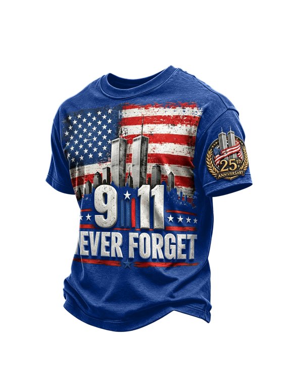 911 25th Anniversary Shirt Men Short Sleeve Round Neck 2001-2026 Hope Honor Courage T Shirts