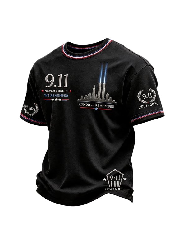 911 25th Anniversary Tshirt Hope Honor Courage Printed T Shirts for Man | 9 11 Shirt Never Forget Printed Crew neck Tshirt Faith Courage Vintage Hope 25th Anniversary 9/11 Shirt Navy,L