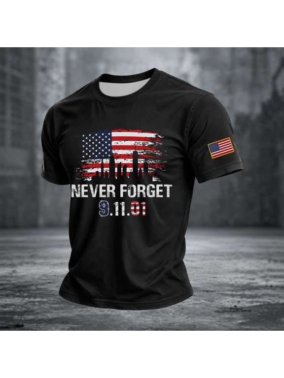 911 25th Anniversary Tshirt Hope Honor Courage Printed T Shirts for Man 9 11 Shirt Never Forget Crewneck Tshirt Faith Vintage Hope (Black,M)