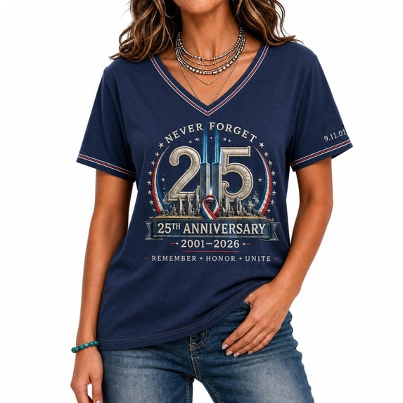 911 25th Anniversary Tshirt Womens Never Forget 911 Memorial Shirts, S