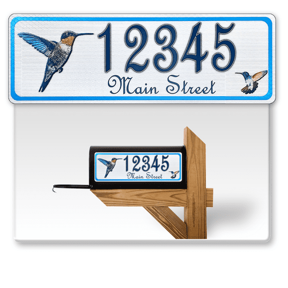 911 Customized Horizontal Mailbox Address Numbers Sticker Outdoor/Indoor, 2 Pack Super Reflective Easy Peel and Stick Numbers/Letters Vinyl Stickers (4x15", Humming Bird)