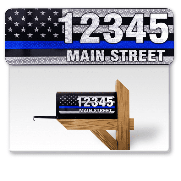 911 Customized Horizontal Mailbox Address Numbers Sticker Outdoor/Indoor, 2 Pack Super Reflective Easy Peel and Stick Numbers/Letters Vinyl Stickers (5x18", Blue Line)