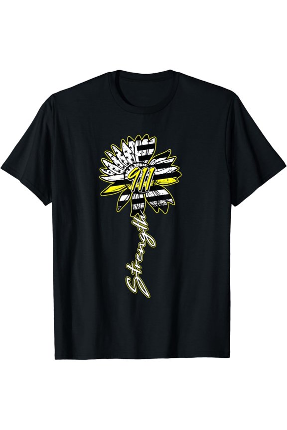 911 Dispatcher American Flag Sunflower Dispatch Operator T-Shirt