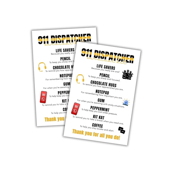 911 Dispatcher Survival Kit 30pk 4x6 Postcards Goodie Bags Gifts Call Center Appreciation Welcome Package Folder Essentials Employees