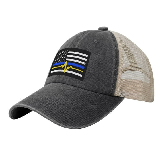 911 Dispatcher - Thin Blue Gold Line Flag Baseball Cap Trucker Hat For Men Women Adjustable Outdoor Denim Mesh Hat