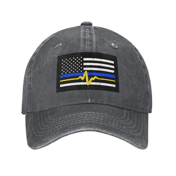 911 Dispatcher - Thin Blue Gold Line Flag Cowboy Hat Baseball Hat Trucker Hat For Men Women Retro Denim Hats Baseball Cap Dad Hat