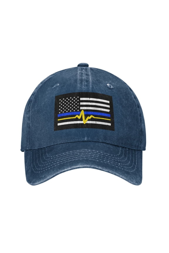 911 Dispatcher - Thin Blue Gold Line Flag Cowboy Hat Baseball Hat Trucker Hat For Men Women Retro Denim Hats Baseball Cap Dad Hat