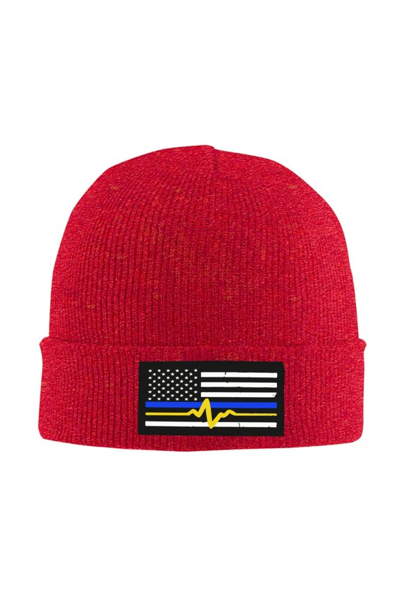 911 Dispatcher - Thin Blue Gold Line Flag Men Women Knitted Hat Adult Knit Beanie For Fall Winter Knit Hat Cap