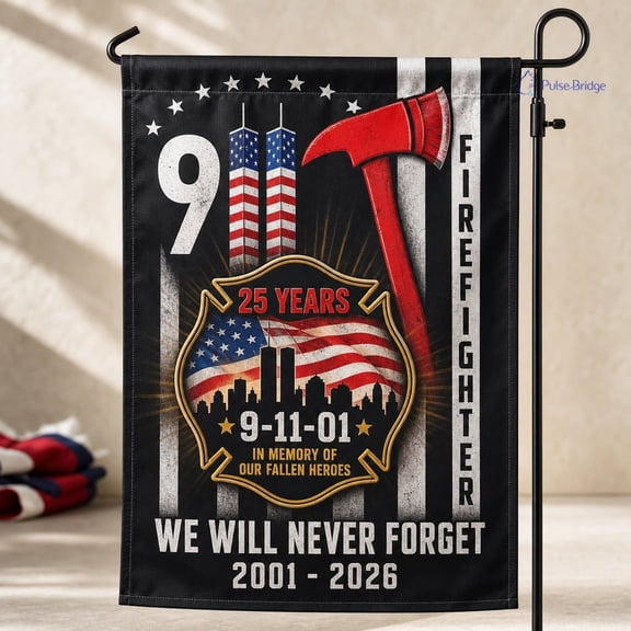911 Firefighter 25 Years Flag, Never Forget First Responder Honor Flag, FDNY Memorial Garden Flag, Patriot Day 2001-2026 Tribute Decor