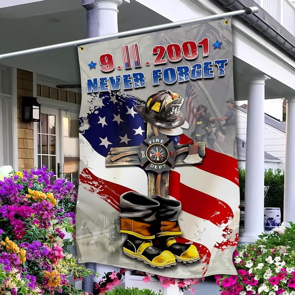 911 Never Forget Flag 3x5 Ft American Remember 9/11 American Patriot Day Memorial Flag Polyester Double Sided Mirror Printing for Outdoor Indoor House Banners Decor