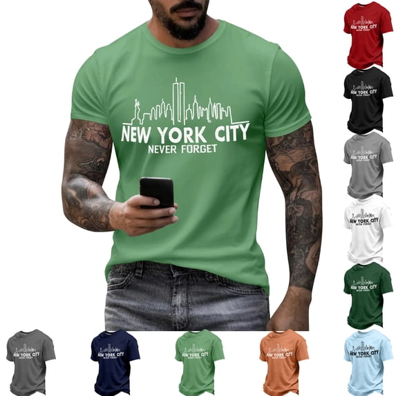 911 We Will Never Forget Mens Shirts 9/11 25th Anniversary Shirt Memorial Day Anniversary Patriotic Tee Green XXL