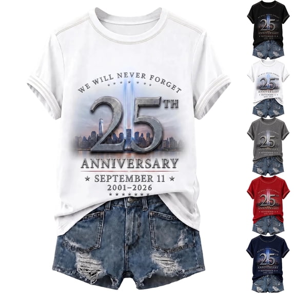 911 We Will Never Forget Womens Tops Short Sleeve 9/11 25th Anniversary Shirt Anniversary Patriotic Memorial Day Faith Tshirt White XL