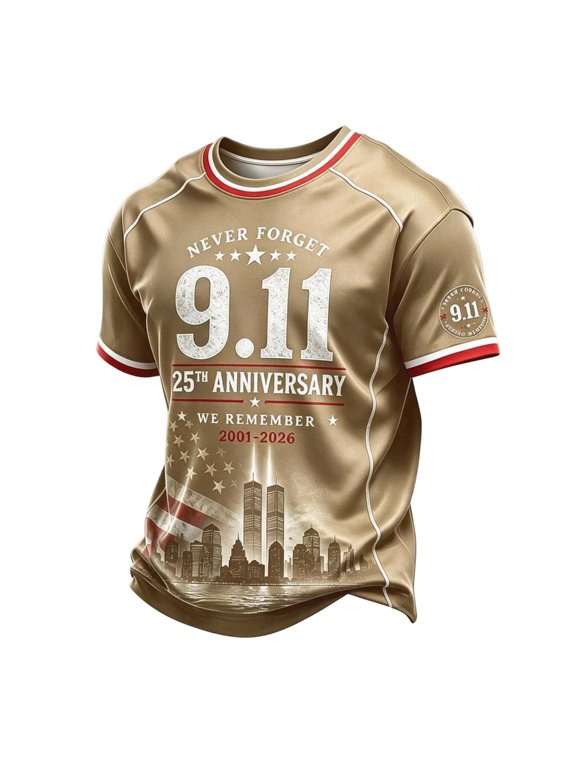 911 Memorial Shirts Courage Printed T Shirts for Man 911 25th Anniversary Tshirt Never Forget Printed Crewneck Tshirt Faith Courage Retro 25th Anniversary 9/11 Shirt