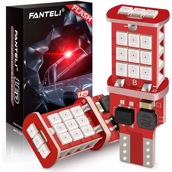 912 921 LED Bulb, Strobe Flashing 3rd Third Brake Center High Mount Stop Light, 300% Brighter Non-Polarity T15 906 904 902 W16W Brilliant Red