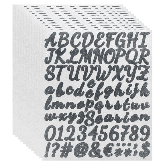 912Pack 12Sheets Glitter Letter Stickers Self-Adhesive Alphabet Sticker Black