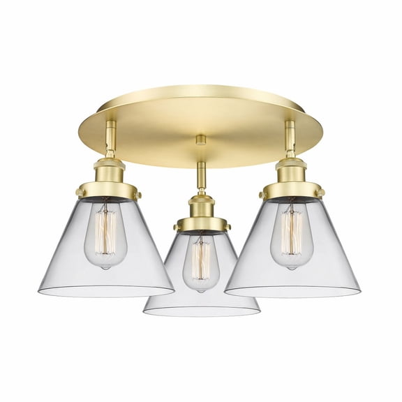 916-3C-SG-G42 Innovations Lighting Cone - 3 Light Flush Mount In Art Deco Style-9.5 Inches Tall and 19.5 Inches Wide-Satin Gold Finish-Clear Glass