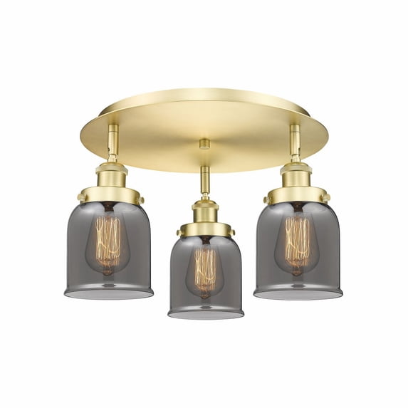 916-3C-SG-G53 Innovations Lighting Bell - 3 Light Flush Mount In Art Deco Style-9.25 Inches Tall and 16.75 Inches Wide-Satin Gold Finish-Light Smoke