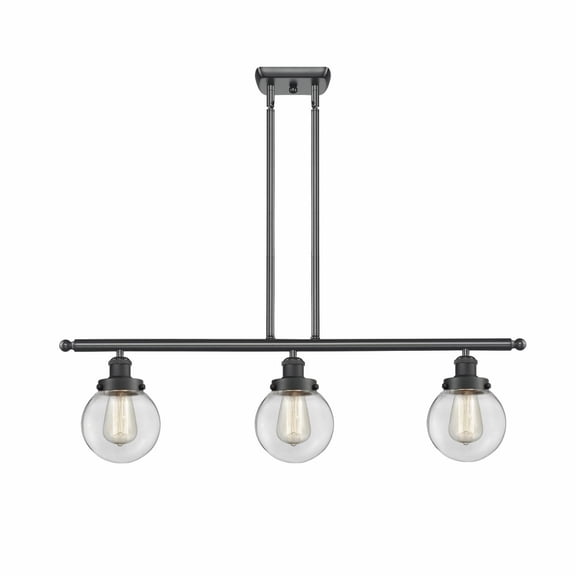 916-3I-BK-G202-6-Innovations Lighting-Beacon - 3 Light Stem Hung Island In Modern Style-10 Inches Tall and 36 Inches Wide-Matte Black Finish-Clear