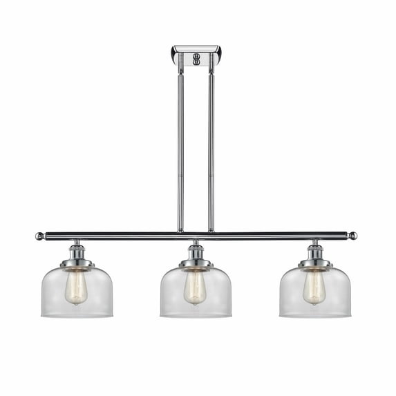 916-3I-PC-G72-Innovations Lighting-Bell - 3 Light Stem Hung Island In Industrial Style-11 Inches Tall and 36 Inches Wide-Polished Chrome Finish-Clear