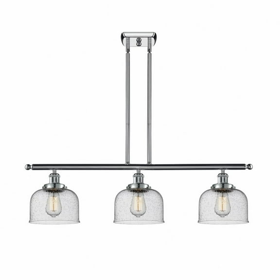 916-3I-PC-G74-Innovations Lighting-Bell - 3 Light Stem Hung Island In Industrial Style-11 Inches Tall and 36 Inches Wide-Polished Chrome Finish-Seedy