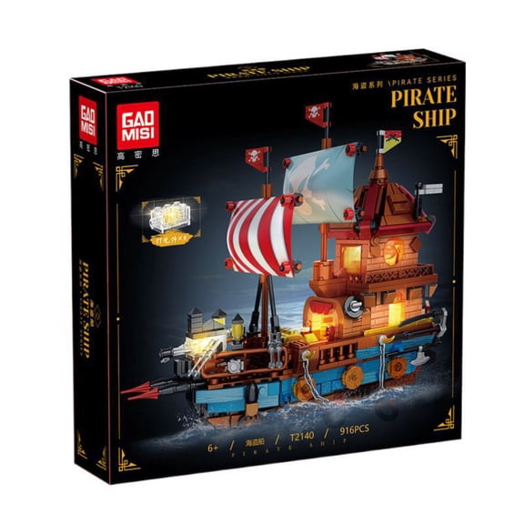 916 PCS Fantasy Pirate Ship Building Blocks Set, LED Light Up Medieval Pirate Vessel Brick Model, Creative Sailboat Construction Toy Decor Gift for Kids Ages 6+