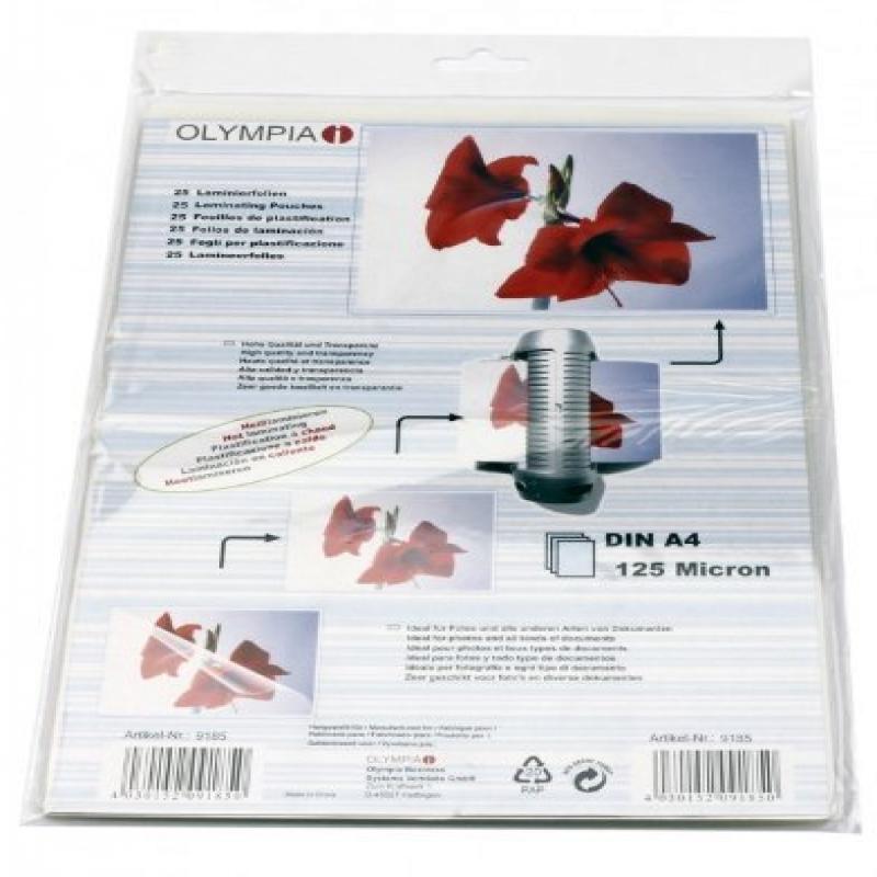 9185 OLY LAMINATING POUCHES A425shts 125mic