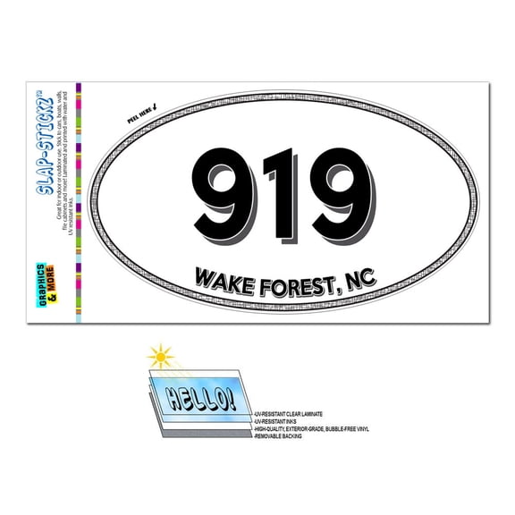 919 - Wake Forest, NC - North Carolina - Oval Area Code Sticker