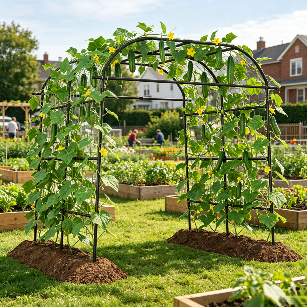 91In Adjustable Garden Arch Trellis PE Coated Metal Tunnel Climbing Plants Support Cucumber Grape Vine Rose Sweet Pea Vegetable Wedding Patio Walkway Outdoor Rust-Proof Heavy Duty Easy Assembly Black