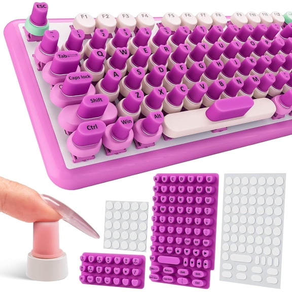 91PCS Raised Keyboard Stickers for Long Nails, Soft Silicone Long Nails Keyboard Cover, Self-Adhesive Nails Art Typing Keycaps, Keyboards Bubbles for Office Desktops PC Laptops - Purple