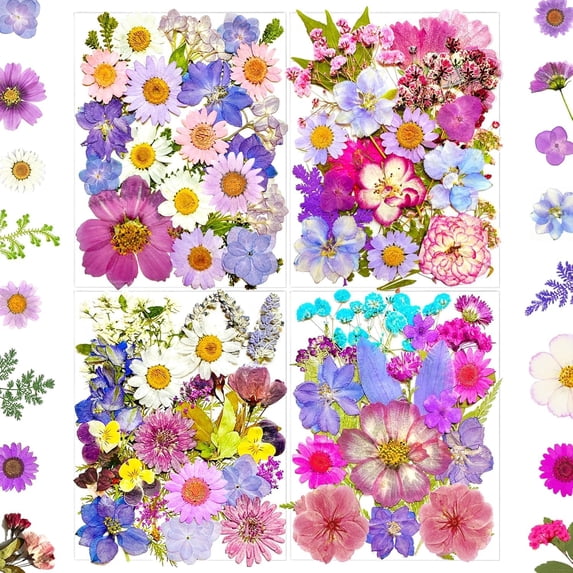 91Pcs Purple Pressed Dried Flowers for Resin Molds, Assorted Real Natural Bulk Dry Floral Leaves for DIY Art Crafts, Epoxy Jewelry, Candle, Soap Making, Nails Decors Gifts