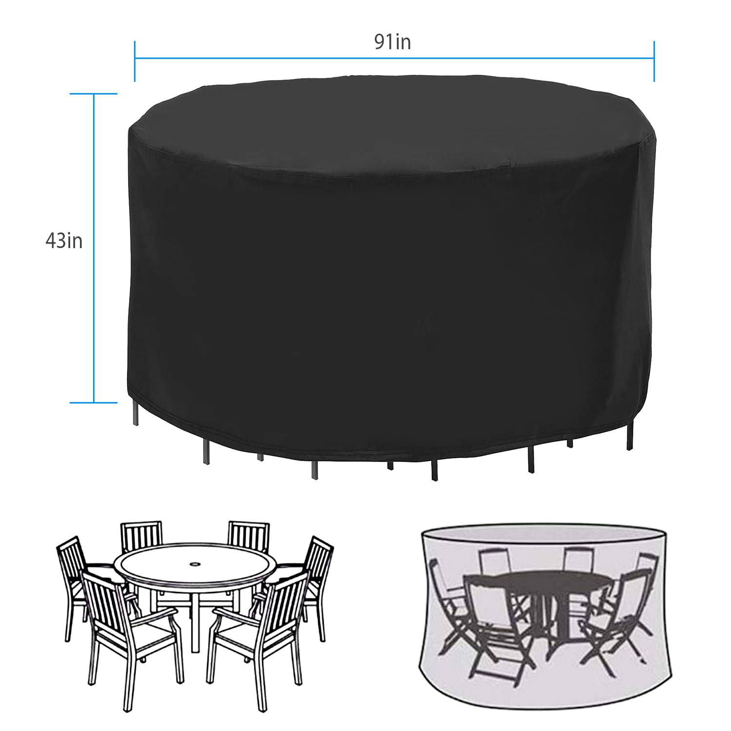 Fresh Fab Finds 91x43in Circular Table Cover 6-Seat UV Water Resistant Outdoor Furniture Protector For Small Round Table Chairs Set main image 1
