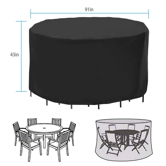 91x43in Round Patio Furniture Cover TeqHome Outdoor Chair Covers Waterproof 190T Polyester Outdoor Table Chair Set Covers Anti-Fading Cover for Outdoor Furniture Set 6-Seat Black