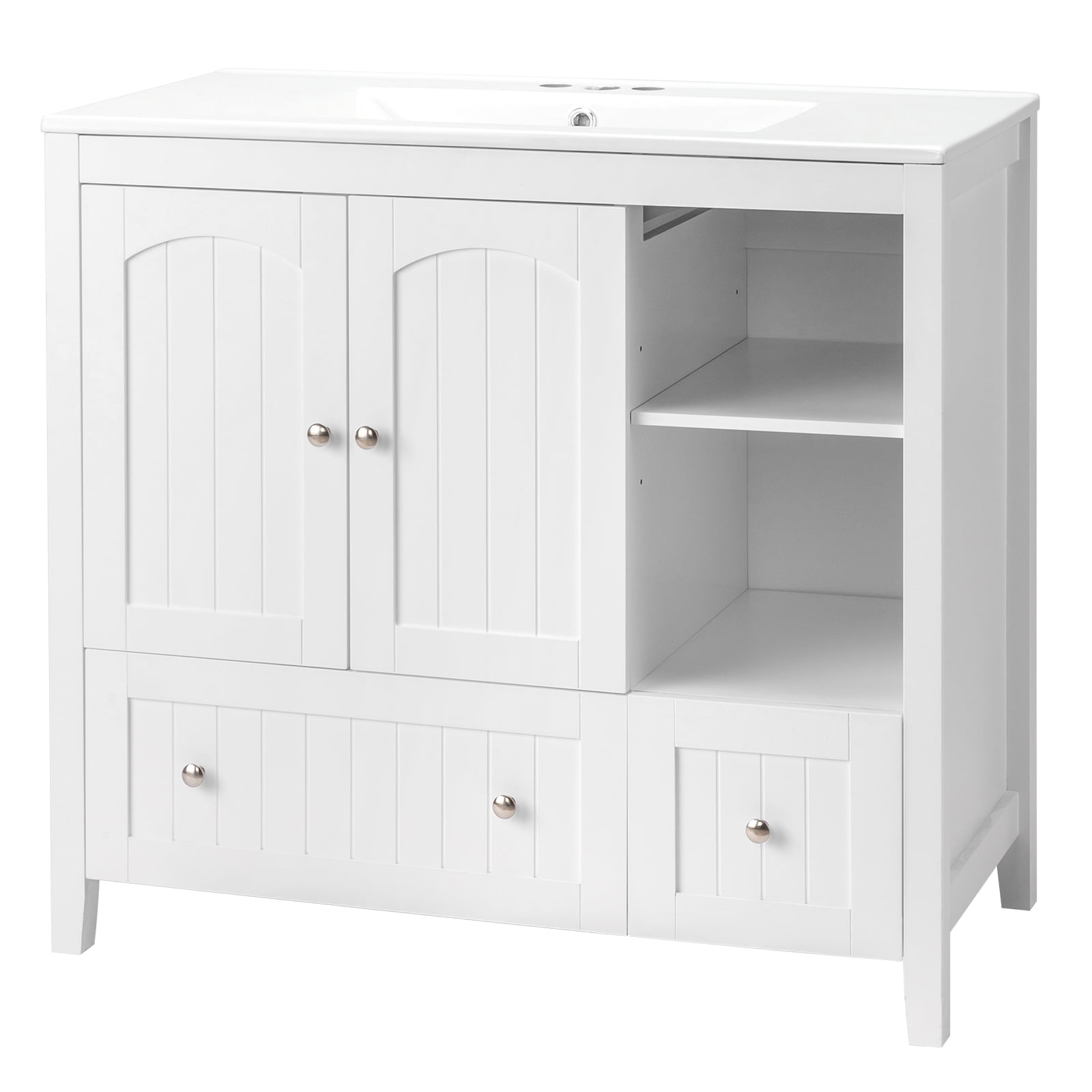 91x46x82cm White Bathroom Cabinet - MDF Spray-Painted Double Door ...