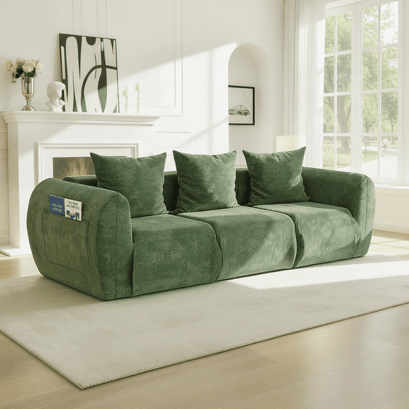 92.52″ 3-Seater Boneless Compressed Couch Modular Sectional Cloud Foam Sofa for Living Room