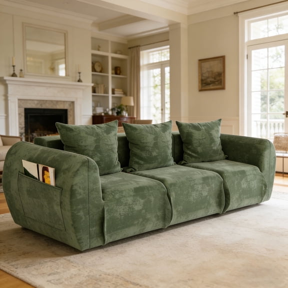 92.52″ Boneless Couch - Modular Cloud Couch Sectional Sofa with Deep Seat, No Assembly Required Memory Foam Comfy Couches for Living Room, Bedroom & Small Spaces, Upholstered Lounge Sofa (Green)