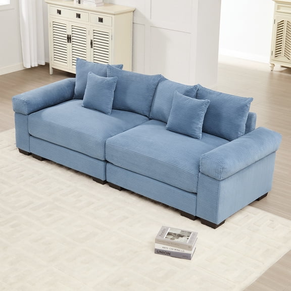 92" Blue Fabric Sofa with Oversized, Living Room for Living Room